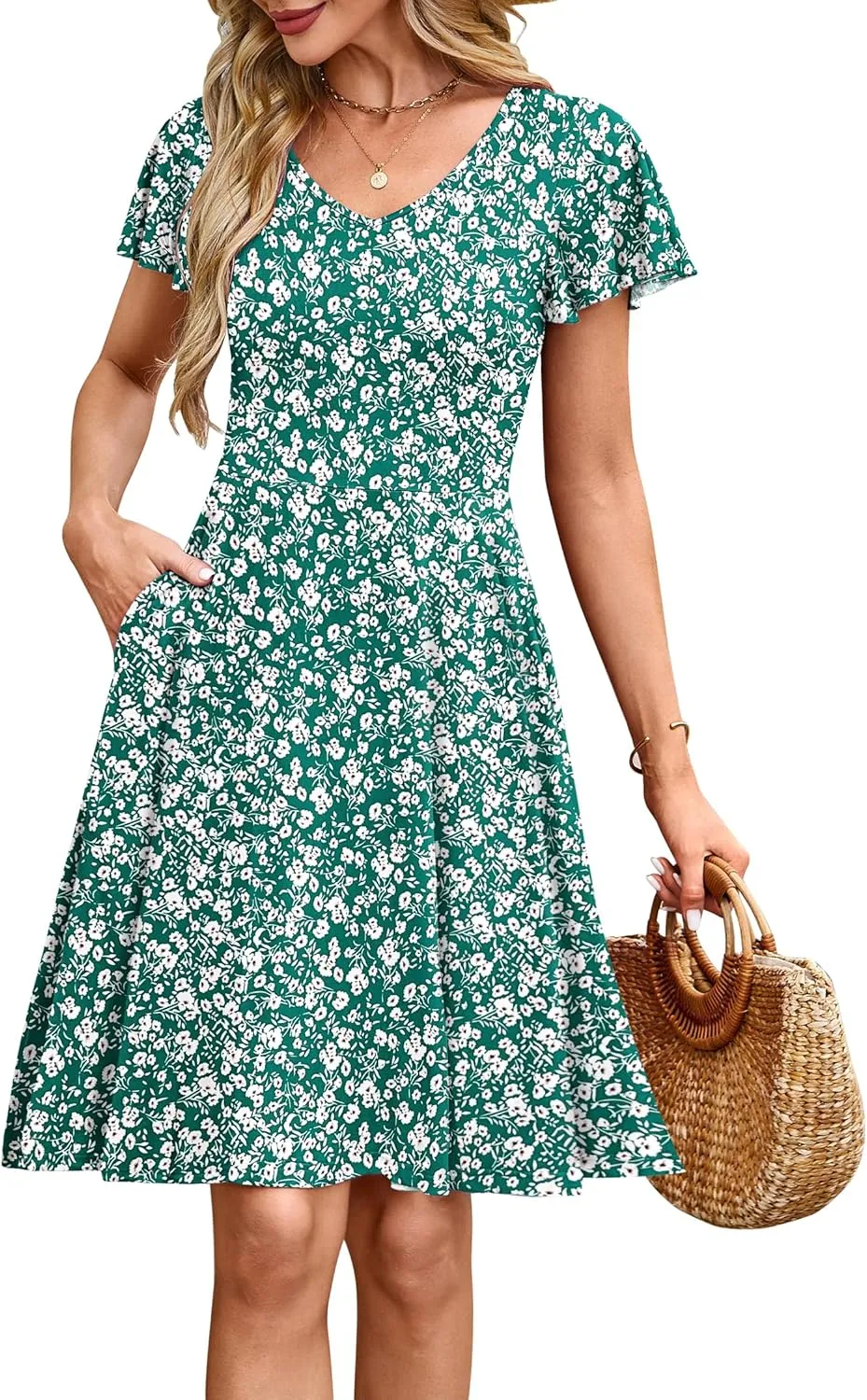 MOLERANI Women's Summer Dresses 2025 - Casual A-Line Sundress with Short Sleeves Floral Print for Beach Vacation S-3XL