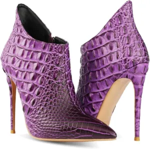 MOOMMO Vintage Pointed Toe Stiletto Heels Ankle Boots for Women Animal Print Side Zip 5 Inch High Heel Leopard Crocodile Boots Zipper Snakeskin Dress Boot Suede Booties Dressy Fashion Party 4-12 M US