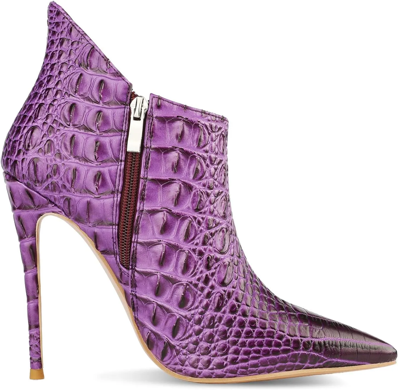 MOOMMO Vintage Pointed Toe Stiletto Heels Ankle Boots for Women Animal Print Side Zip 5 Inch High Heel Leopard Crocodile Boots Zipper Snakeskin Dress Boot Suede Booties Dressy Fashion Party 4-12 M US
