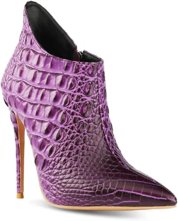 MOOMMO Vintage Pointed Toe Stiletto Heels Ankle Boots for Women Animal Print Side Zip 5 Inch High Heel Leopard Crocodile Boots Zipper Snakeskin Dress Boot Suede Booties Dressy Fashion Party 4-12 M US