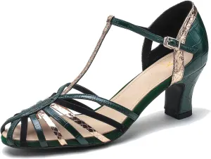 MOOMMO Women Low Heel Sandals Ankle Strap Rainbow Kitten Heel Cage Sandal Shoes T Strap Mary Jane Pumps Chunky Block Heel Cutout Sandals Bridal Wedding Summer Vintage Dressy Elegant Comfort 4-11 M US