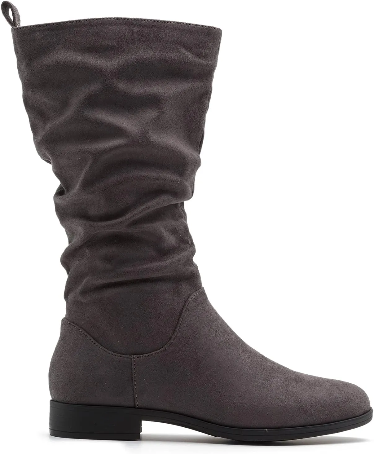 MOOMMO Women Mid Calf Slouch Boots Suede Calf High Boots Flats Flat Heel Long Boots Wide Calf Side Zipper Winter Boots Round Toe Flat Boots Retro Cute Casual Comfy Winter 4-13 M US