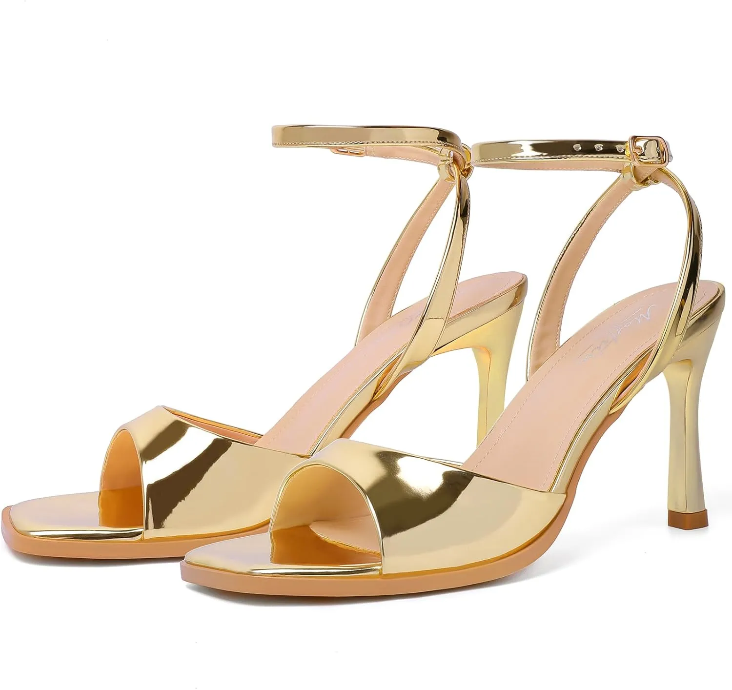 Mostrin Heels for Women Square Open Toe Heeled Sandals Ankle Strap Sexy Peep Toe High Heels for Party, Prom, Wedding Dressy Pumps Shoes