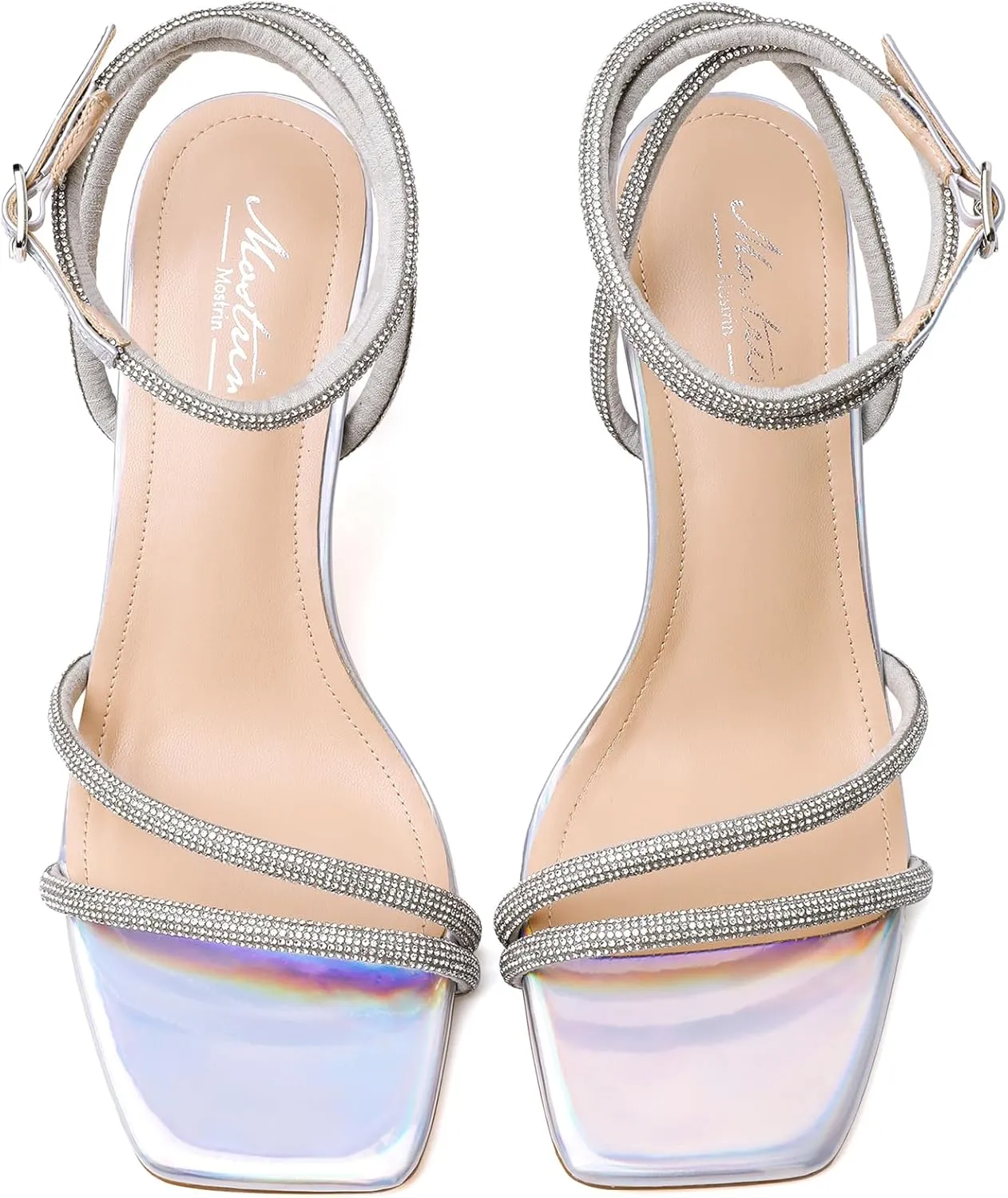Mostrin Womens Sandals Strappy Heels for Women Ankle Strap Lace Up Heels Square Open Toe Heels Tie Up Stiletto High Heeled Sandals for Prom, Party, Daily Wear