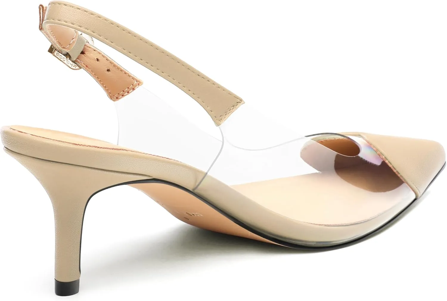 MOVINSTEPS Low kitten Heels for Women Clear Slingback Pointed Closed Toe Heeled Sandals Cute Elegant Sexy Dress Shoes 2.4 Inch