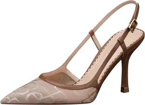 MSONLYDN Ladies Heels Strap Sandals Comfort Open Heels Mesh Leather Shoes Women Closed Pointed Toe Elegant Stiletto Heels 3.27inch