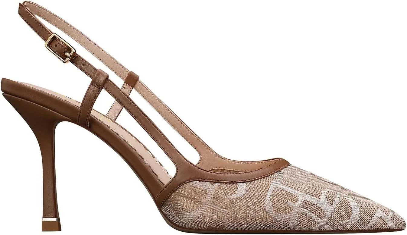 MSONLYDN Ladies Heels Strap Sandals Comfort Open Heels Mesh Leather Shoes Women Closed Pointed Toe Elegant Stiletto Heels 3.27inch
