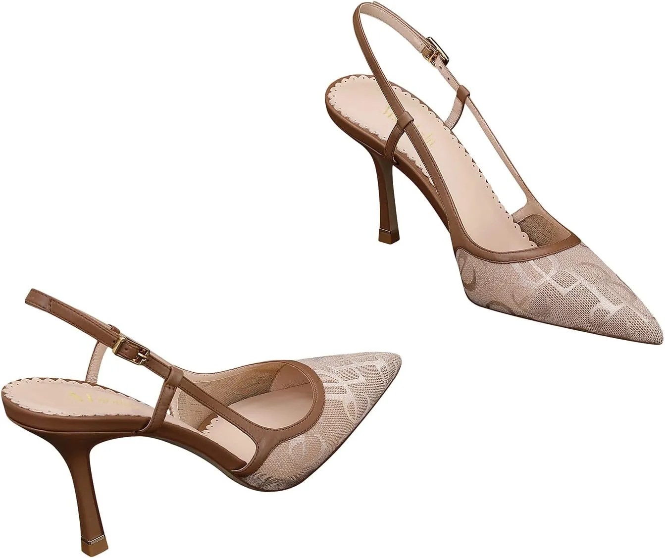 MSONLYDN Ladies Heels Strap Sandals Comfort Open Heels Mesh Leather Shoes Women Closed Pointed Toe Elegant Stiletto Heels 3.27inch