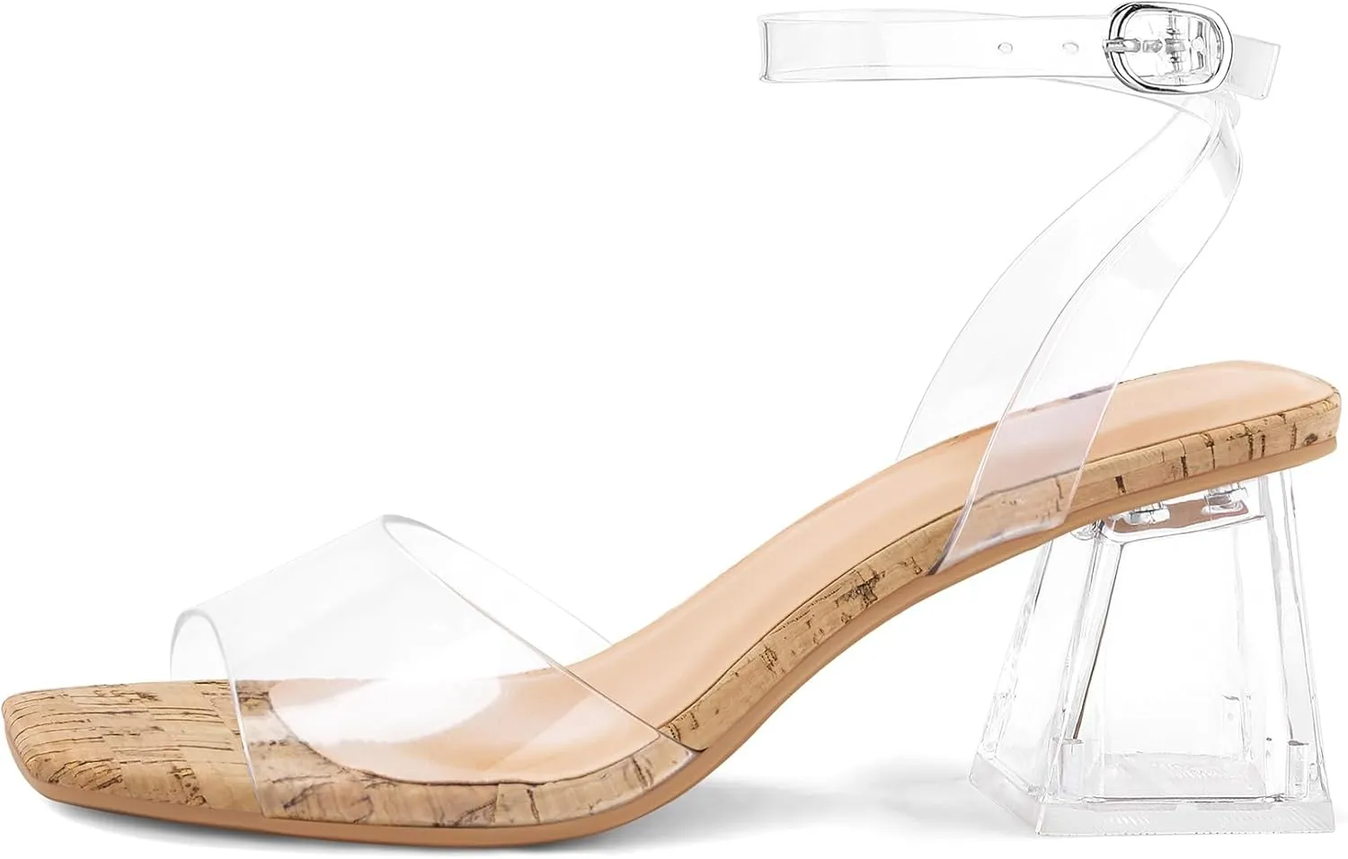 mysoft Women's Clear Heels Low Chunky Heel Open Toe Transparent Zebra Rhinestones Block Heeled Sandals Ankle Strap Shoes