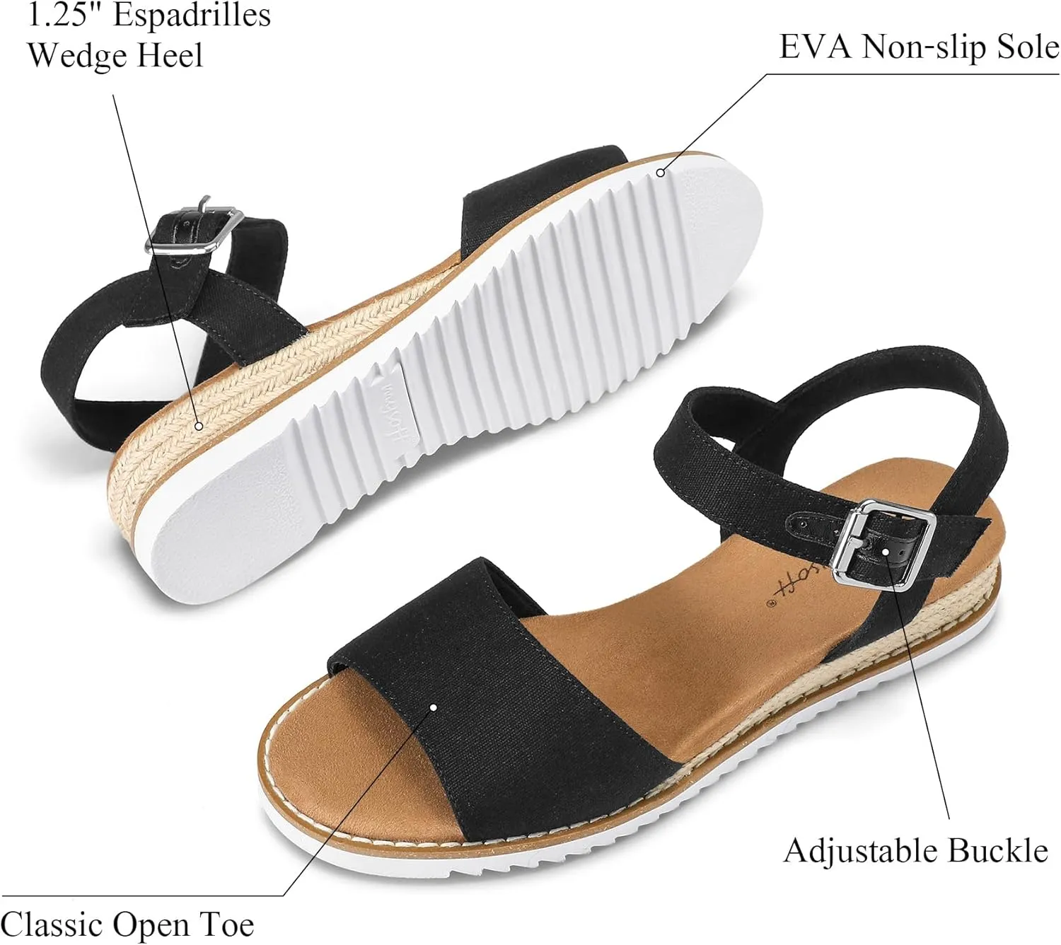 mysoft Women's Comfortable Wedge Sandals Casual Espadrilles Ankle Strap Open Toe Walking Summer Shoes