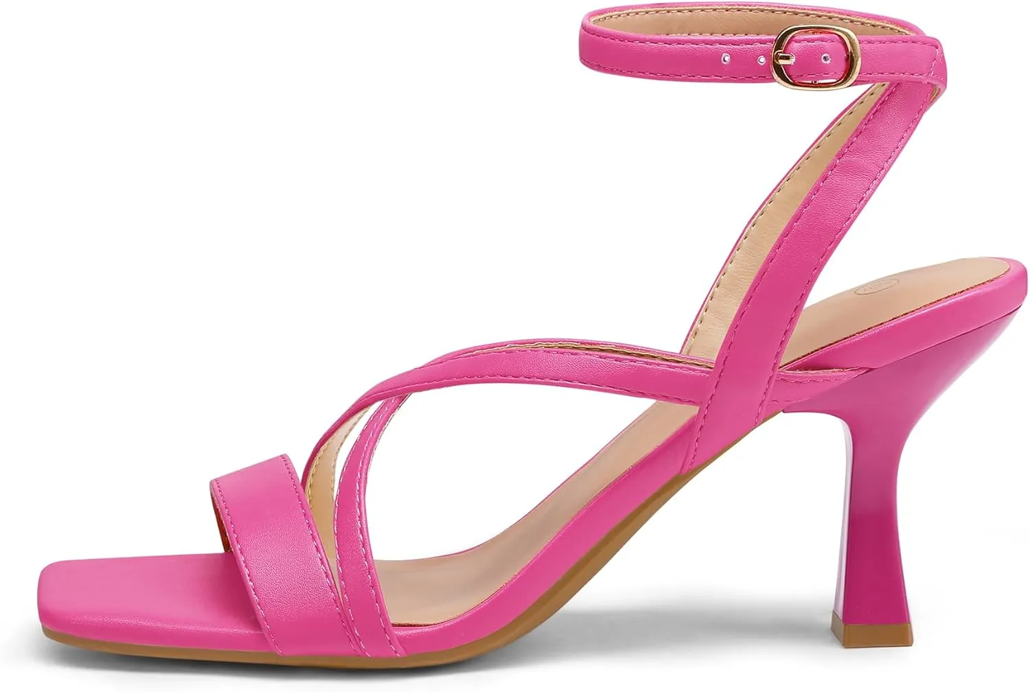 mysoft Women's Strappy Stiletto Heels Open Square Toe Ankle Strap Dress Shoes 3 Inch Kitten Heeled Sandals