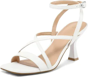 mysoft Women's Strappy Stiletto Heels Open Square Toe Ankle Strap Dress Shoes 3 Inch Kitten Heeled Sandals