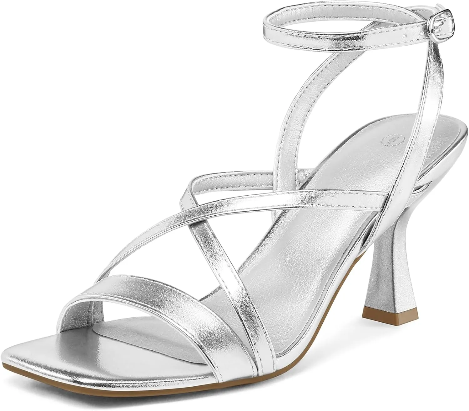 mysoft Women's Strappy Stiletto Heels Open Square Toe Ankle Strap Dress Shoes 3 Inch Kitten Heeled Sandals