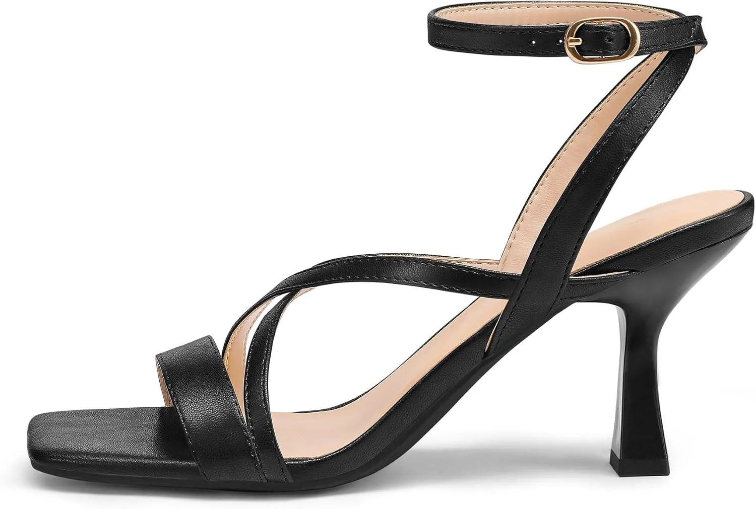 mysoft Women's Strappy Stiletto Heels Open Square Toe Ankle Strap Dress Shoes 3 Inch Kitten Heeled Sandals