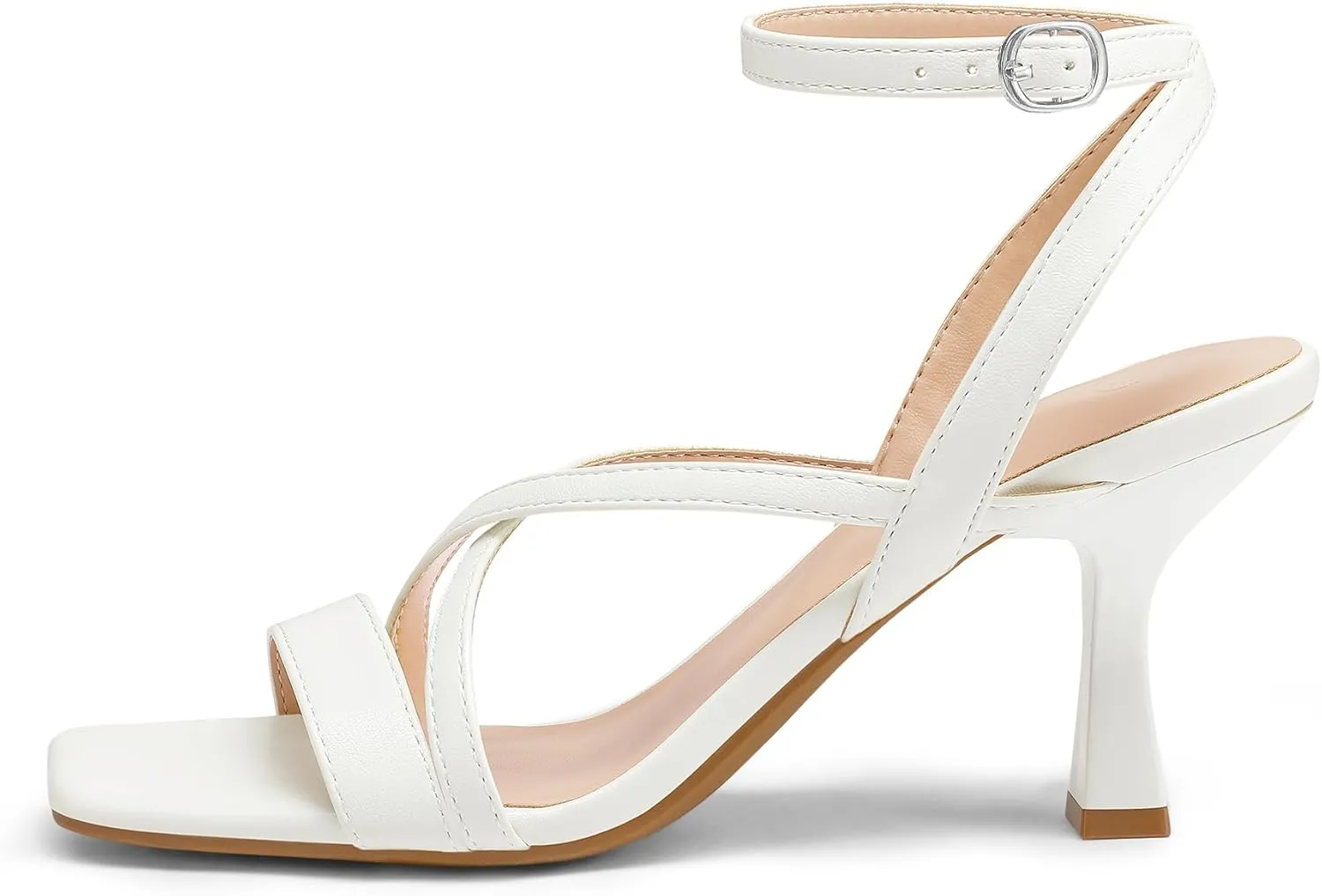 mysoft Women's Strappy Stiletto Heels Open Square Toe Ankle Strap Dress Shoes 3 Inch Kitten Heeled Sandals