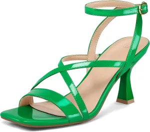 mysoft Women's Strappy Stiletto Heels Open Square Toe Ankle Strap Dress Shoes 3 Inch Kitten Heeled Sandals