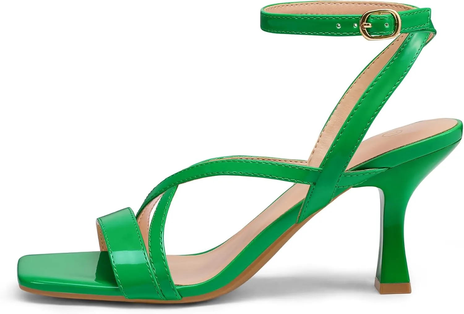 mysoft Women's Strappy Stiletto Heels Open Square Toe Ankle Strap Dress Shoes 3 Inch Kitten Heeled Sandals