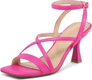 mysoft Women's Strappy Stiletto Heels Open Square Toe Ankle Strap Dress Shoes 3 Inch Kitten Heeled Sandals