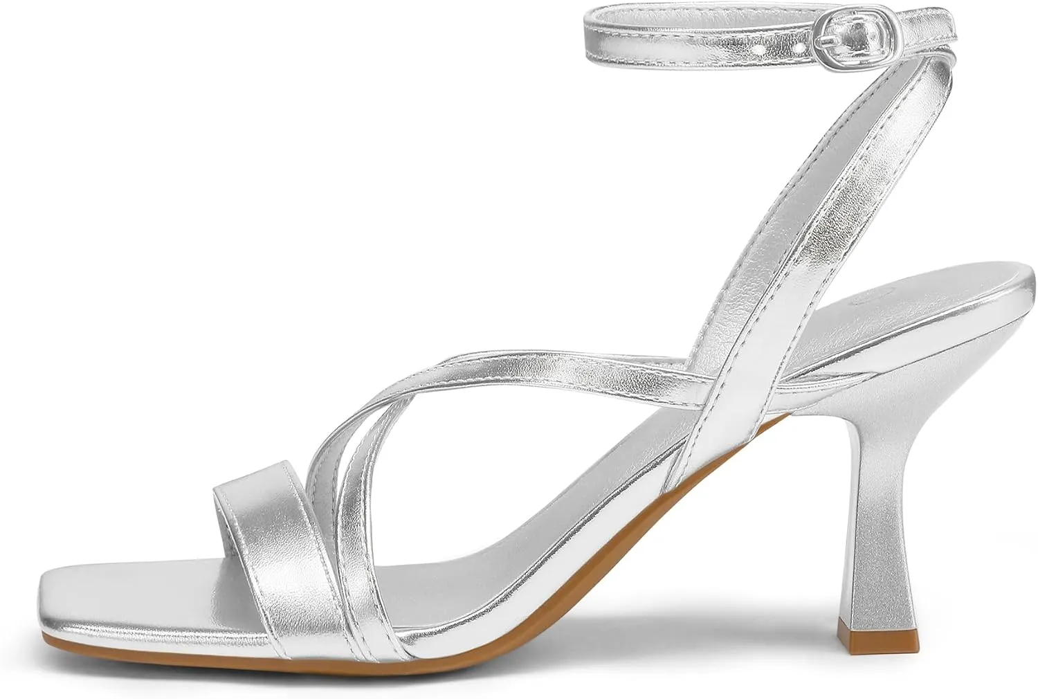 mysoft Women's Strappy Stiletto Heels Open Square Toe Ankle Strap Dress Shoes 3 Inch Kitten Heeled Sandals