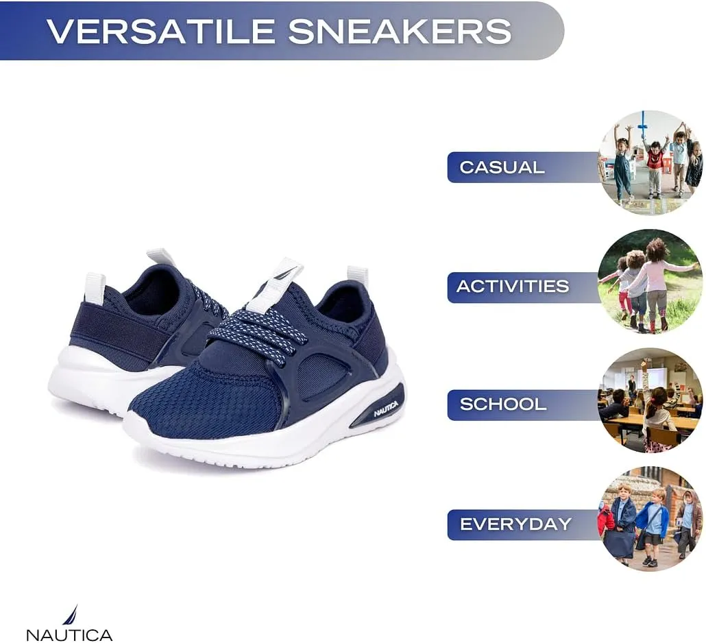 Nautica Kids Athletic Slip-On Sneakers - Comfortable Bungee Running Shoes for Boys and Girls - Stylish and Supportive Footwear for Active Kids (Big Kid/Little Kid/Toddler)