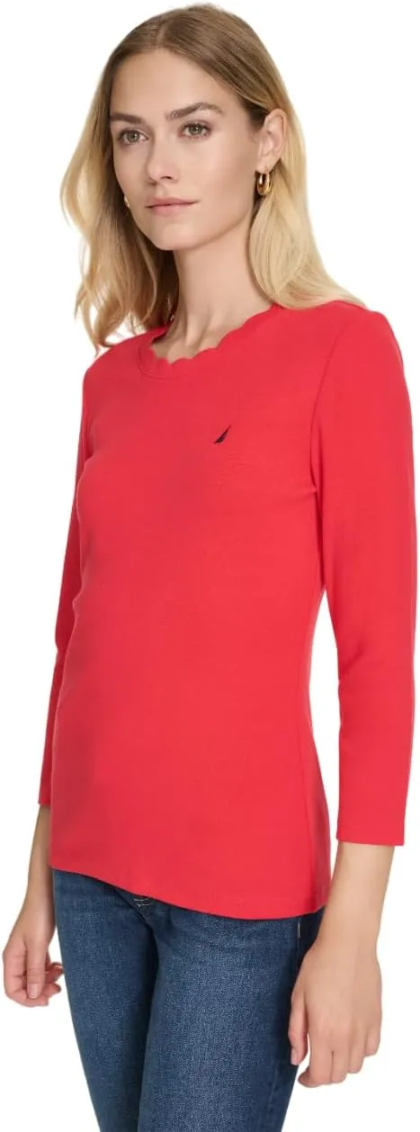 Nautica Women's Solid Short Sleeve Crew Neckline T-Shirt