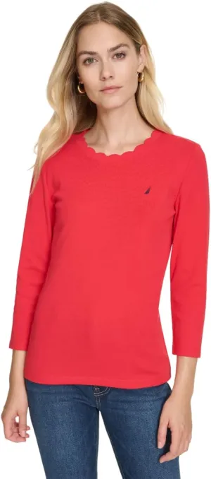 Nautica Women's Solid Short Sleeve Crew Neckline T-Shirt