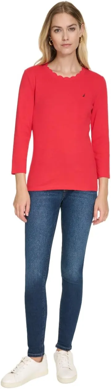 Nautica Women's Solid Short Sleeve Crew Neckline T-Shirt