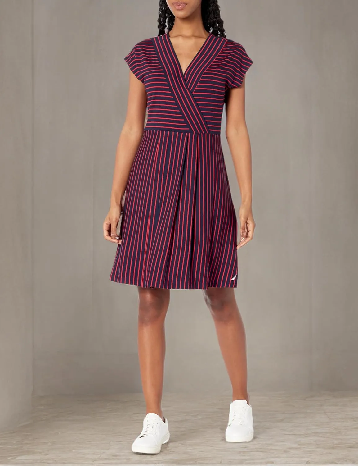 Nautica Women's Wrap Short Sleeve Stripe Dress