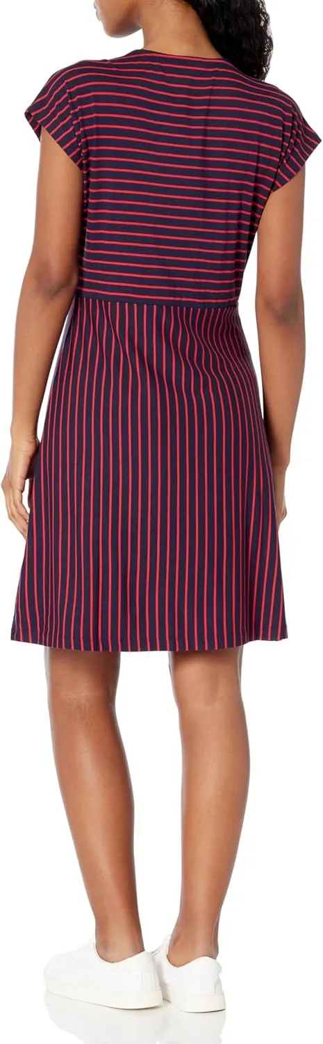 Nautica Women's Wrap Short Sleeve Stripe Dress