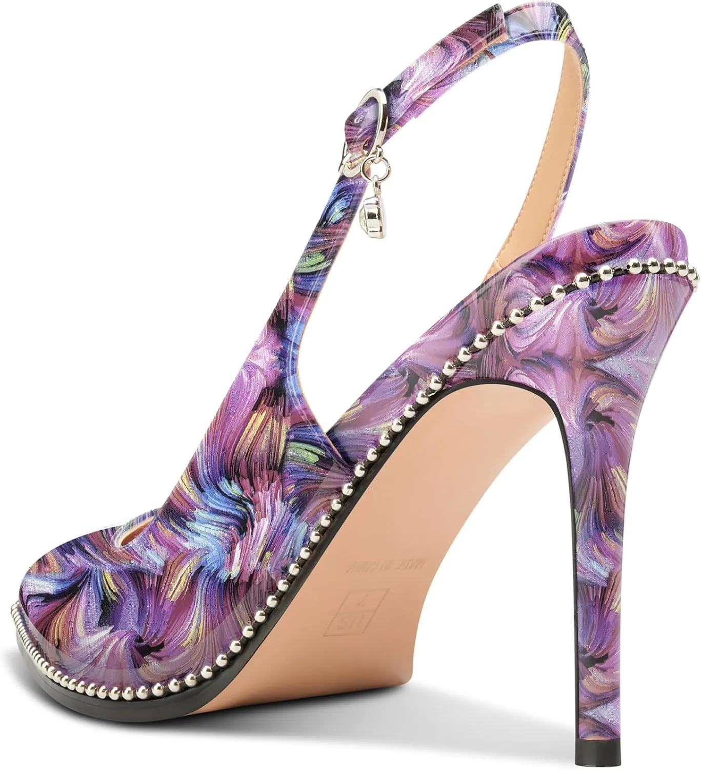 NobleOnly Slingback Beaded Pumps for Women High Stiletto Heel Pointed Toe Slip-on Dress Sandals Adjustable Buckle Rhinestone Patent Leather 3.9 Inches Heels