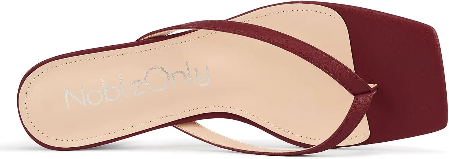 NobleOnly Women's Flip Flop Heels Thong Sandals Heeled Mules for Women Square Open Toe Low Kitten Heels Dress Casual 1.4 Inches Sandals