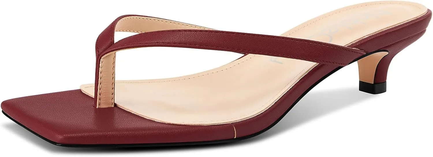 NobleOnly Women's Flip Flop Heels Thong Sandals Heeled Mules for Women Square Open Toe Low Kitten Heels Dress Casual 1.4 Inches Sandals