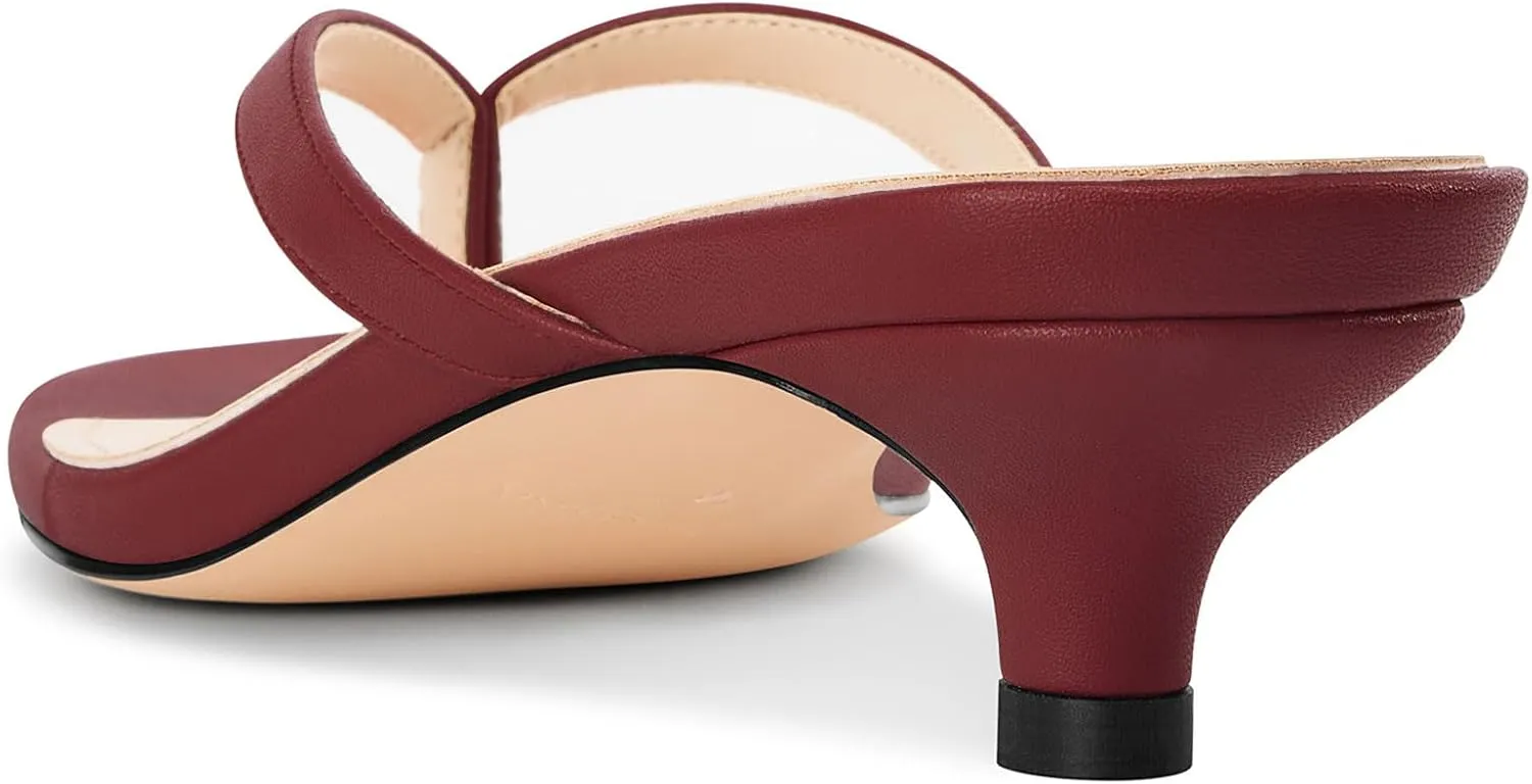 NobleOnly Women's Flip Flop Heels Thong Sandals Heeled Mules for Women Square Open Toe Low Kitten Heels Dress Casual 1.4 Inches Sandals