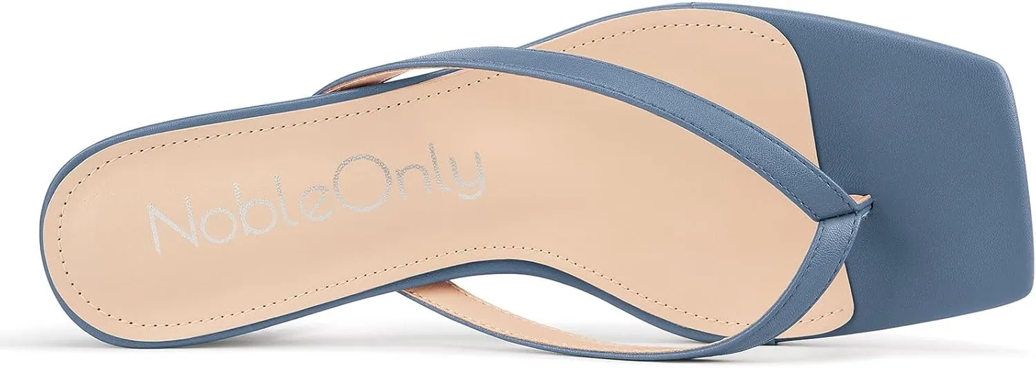 NobleOnly Women's Flip Flop Heels Thong Sandals Heeled Mules for Women Square Open Toe Low Kitten Heels Dress Casual 1.4 Inches Sandals