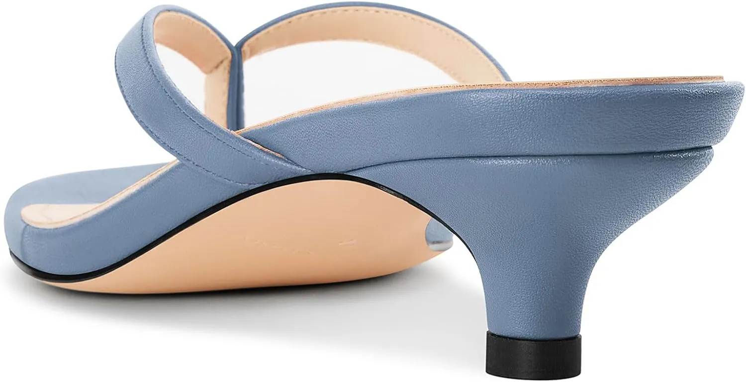 NobleOnly Women's Flip Flop Heels Thong Sandals Heeled Mules for Women Square Open Toe Low Kitten Heels Dress Casual 1.4 Inches Sandals