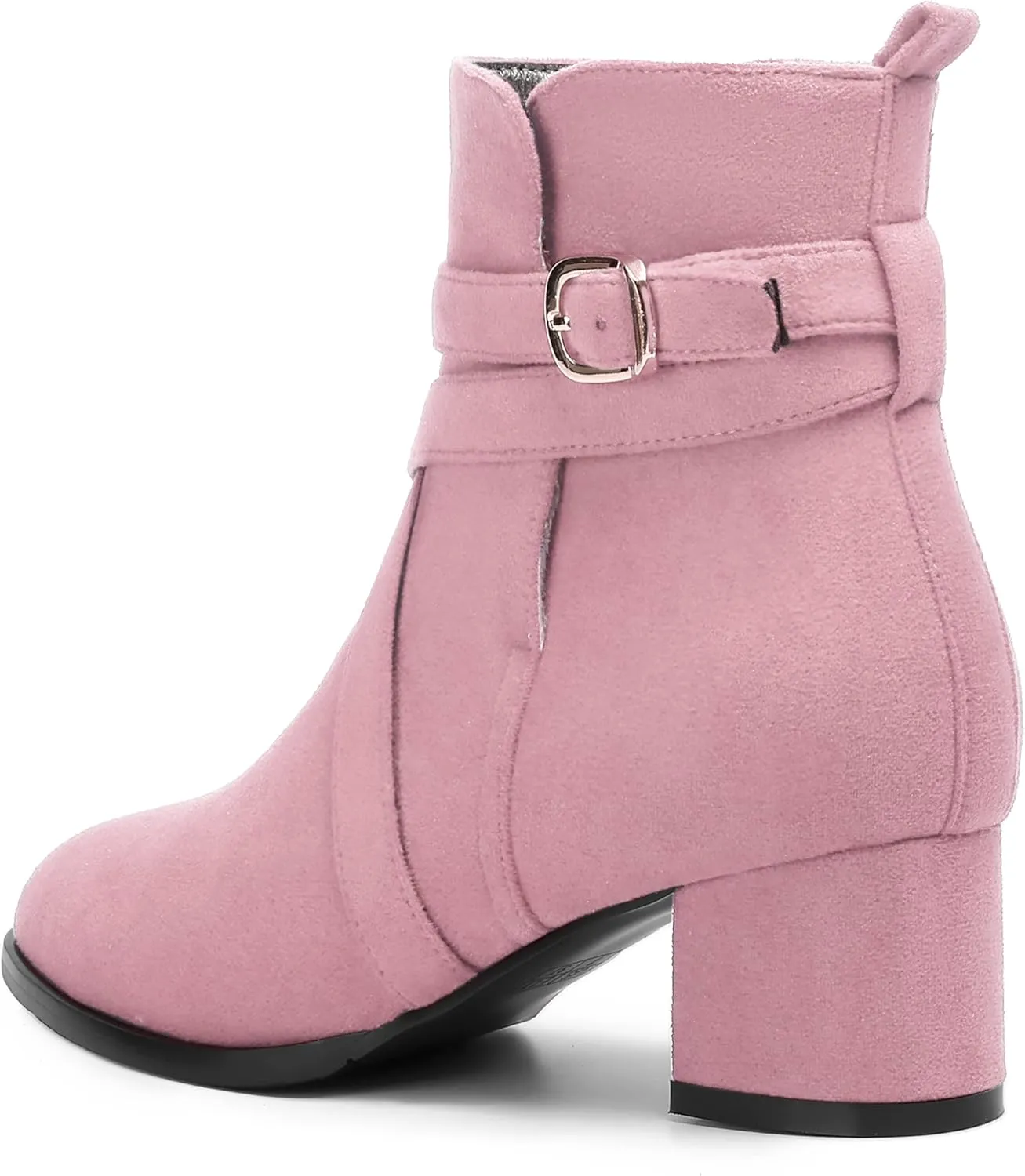 NUMALEO Womens Buckle Outdoor Suede Casual Round Toe Chunky Low Heel Ankle High Boots 2 Inch