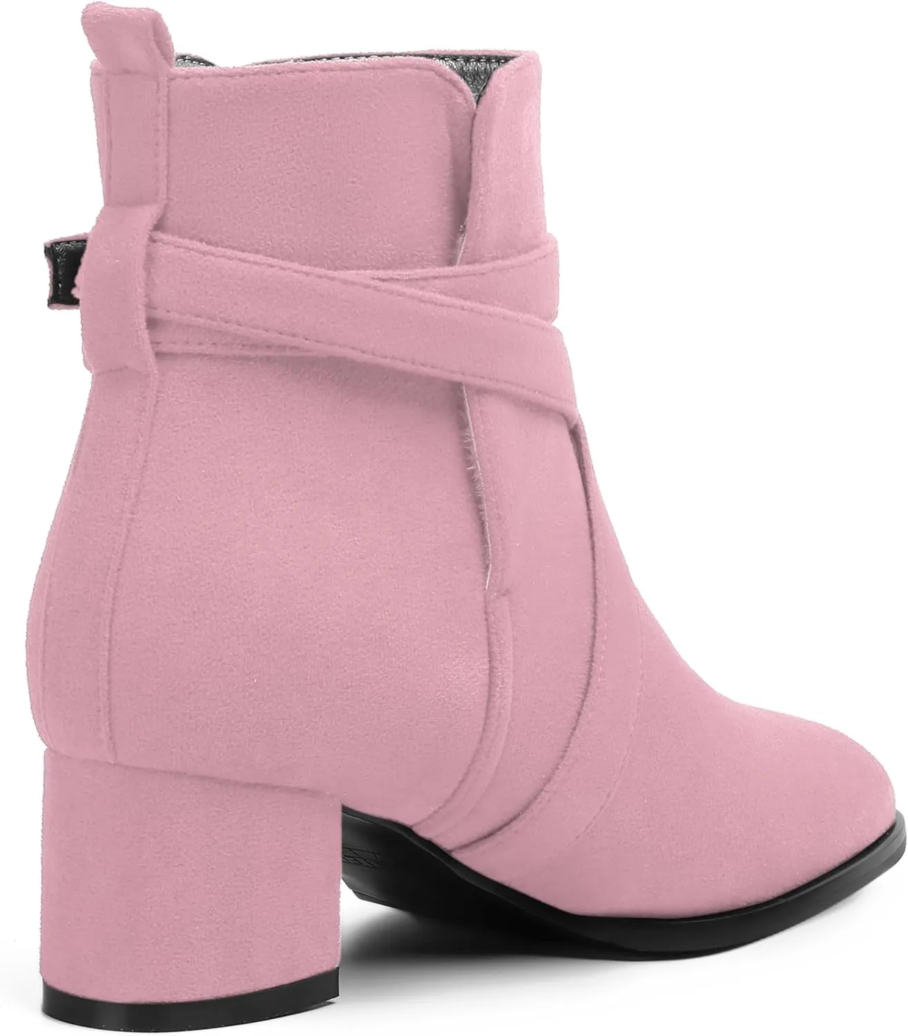 NUMALEO Womens Buckle Outdoor Suede Casual Round Toe Chunky Low Heel Ankle High Boots 2 Inch