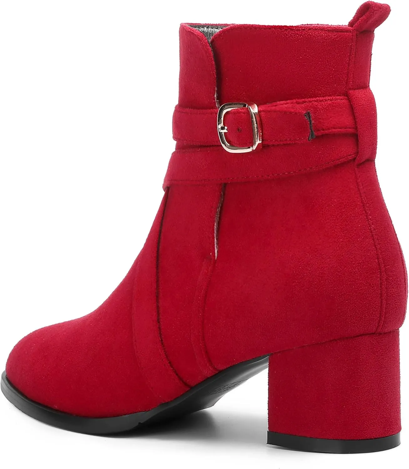 NUMALEO Womens Buckle Outdoor Suede Casual Round Toe Chunky Low Heel Ankle High Boots 2 Inch