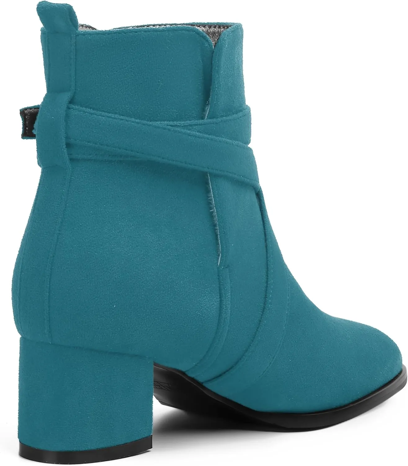 NUMALEO Womens Buckle Outdoor Suede Casual Round Toe Chunky Low Heel Ankle High Boots 2 Inch