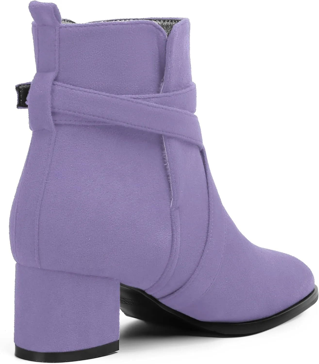 NUMALEO Womens Buckle Outdoor Suede Casual Round Toe Chunky Low Heel Ankle High Boots 2 Inch