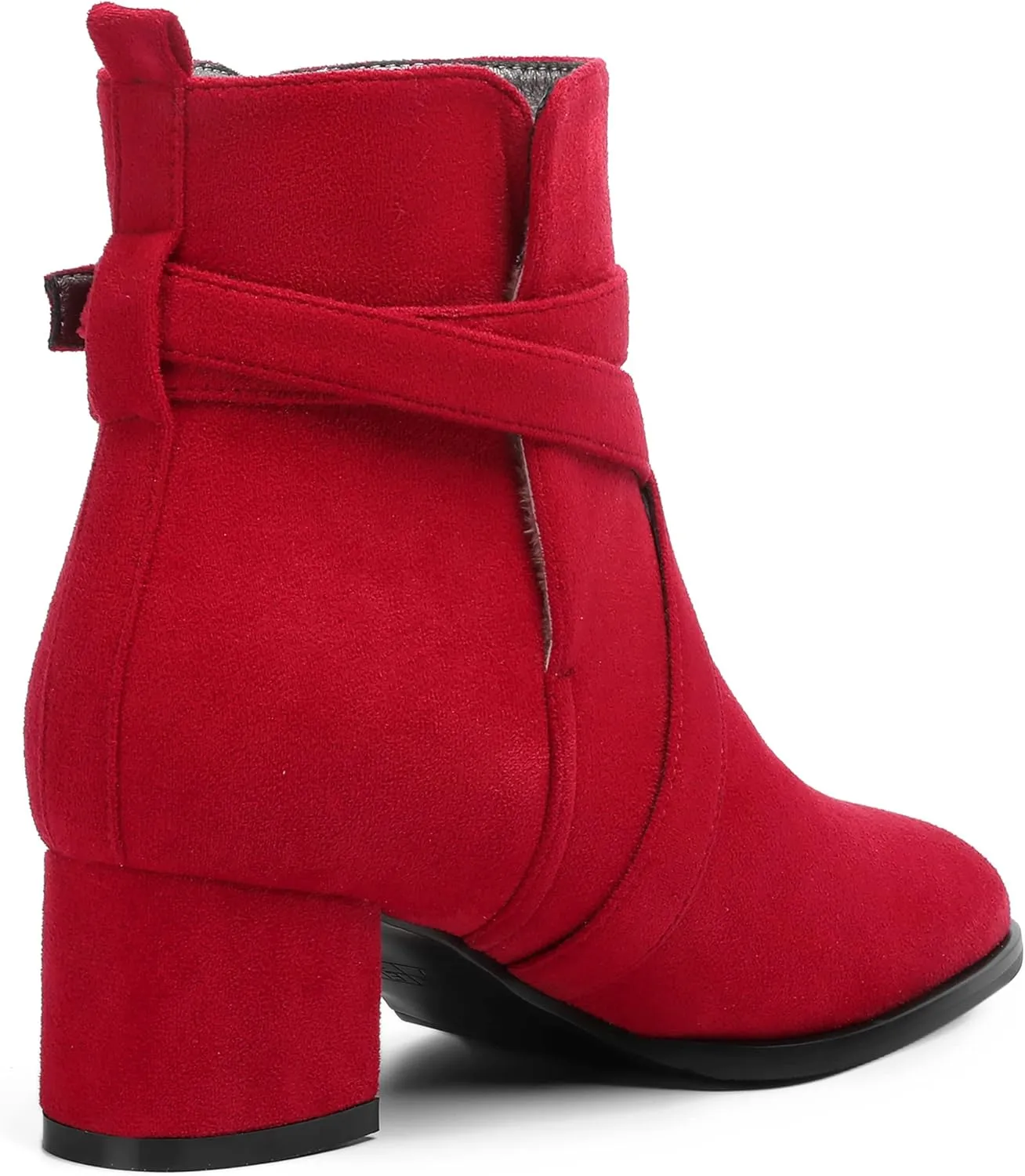 NUMALEO Womens Buckle Outdoor Suede Casual Round Toe Chunky Low Heel Ankle High Boots 2 Inch