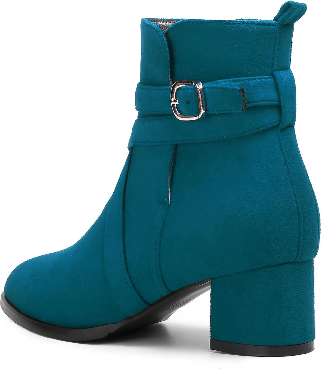 NUMALEO Womens Buckle Outdoor Suede Casual Round Toe Chunky Low Heel Ankle High Boots 2 Inch
