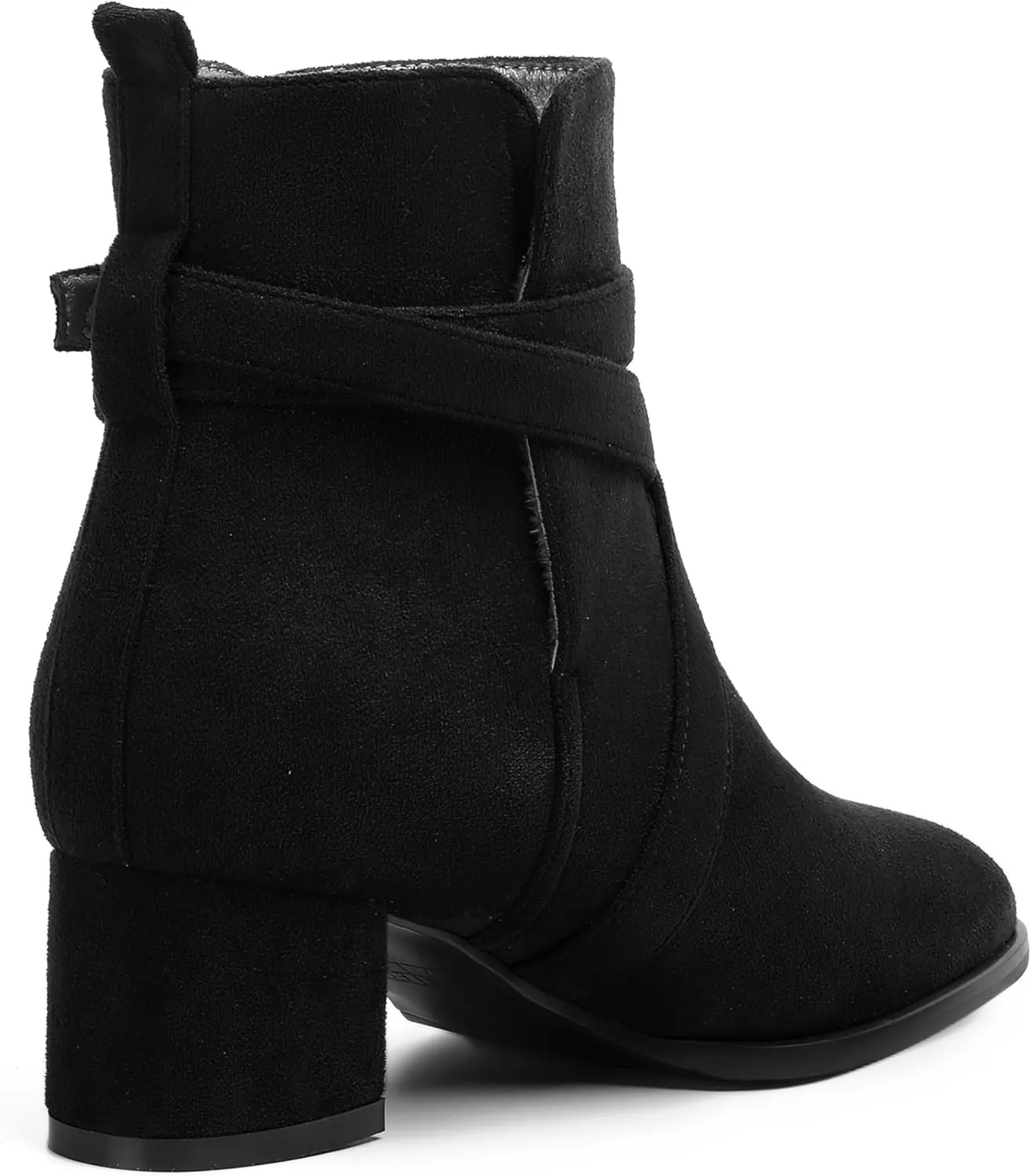 NUMALEO Womens Buckle Outdoor Suede Casual Round Toe Chunky Low Heel Ankle High Boots 2 Inch