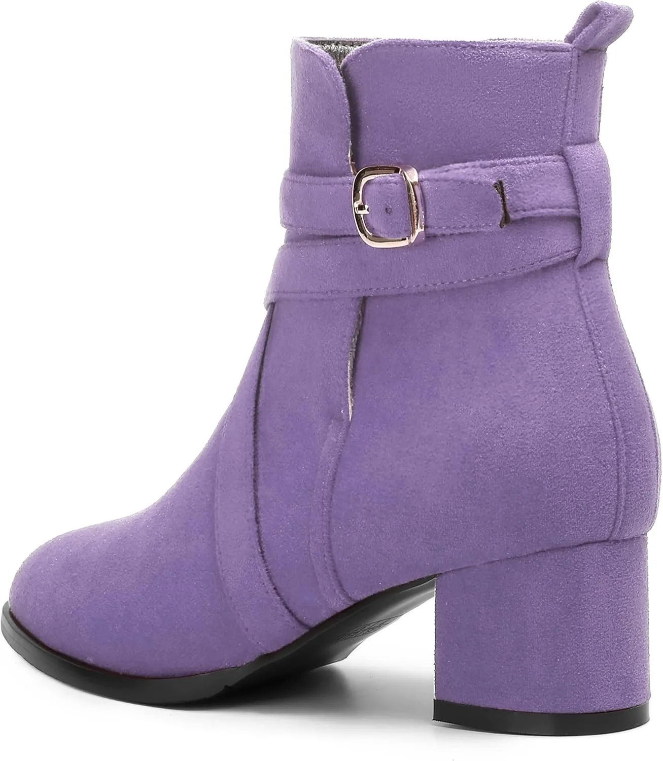 NUMALEO Womens Buckle Outdoor Suede Casual Round Toe Chunky Low Heel Ankle High Boots 2 Inch