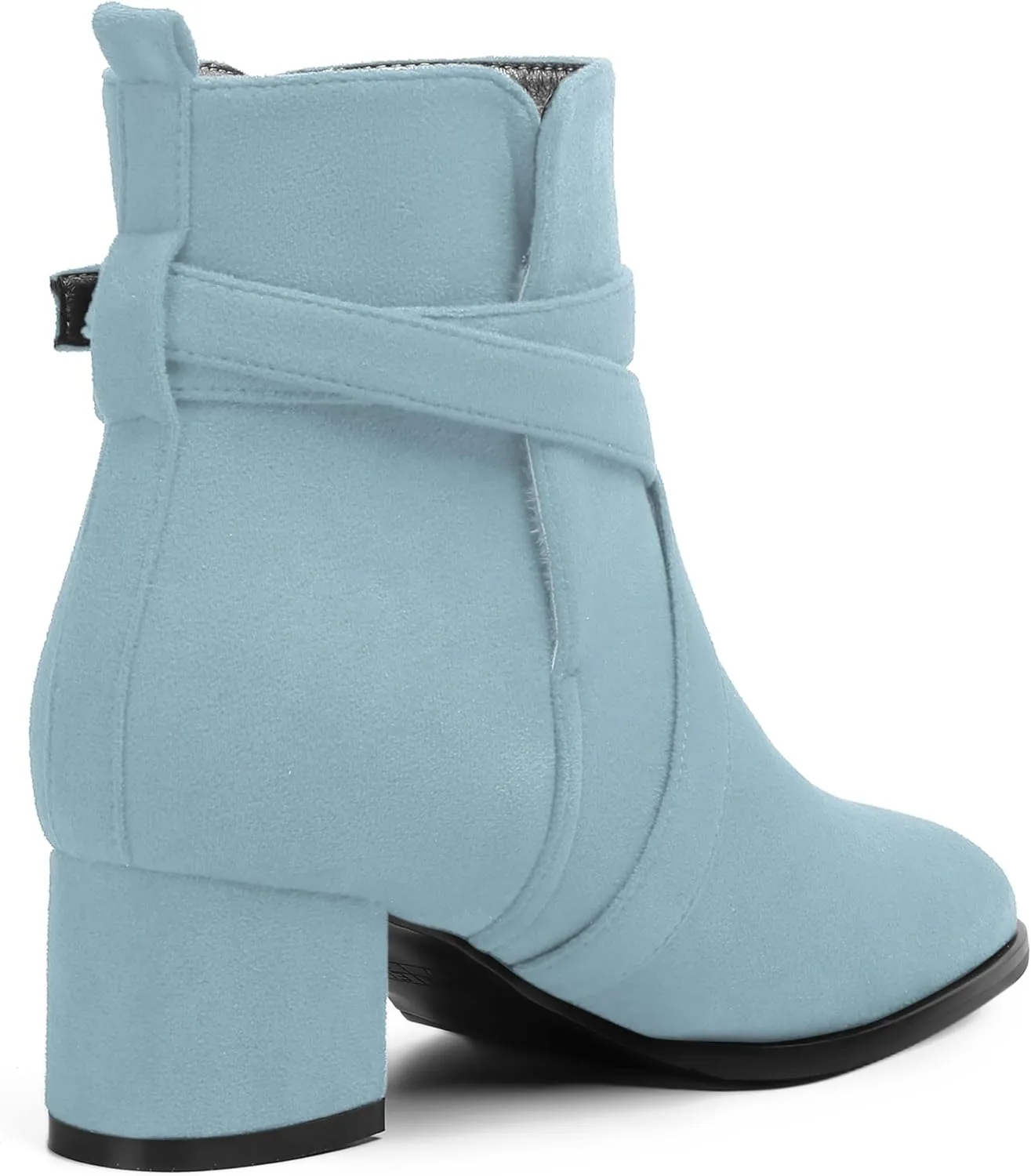 NUMALEO Womens Buckle Outdoor Suede Casual Round Toe Chunky Low Heel Ankle High Boots 2 Inch