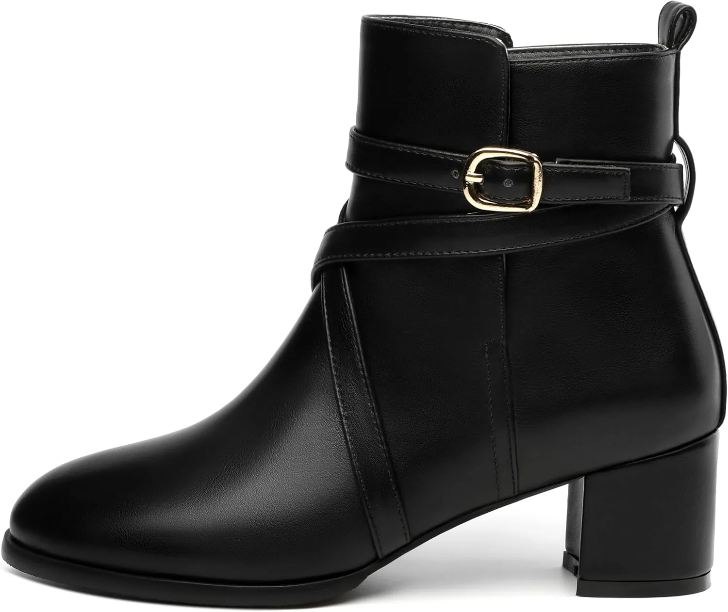 NUMALEO Womens Buckle Outdoor Suede Casual Round Toe Chunky Low Heel Ankle High Boots 2 Inch