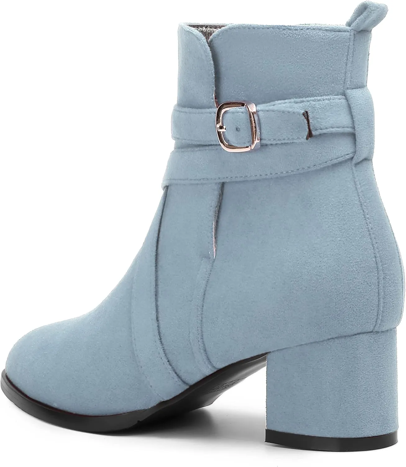 NUMALEO Womens Buckle Outdoor Suede Casual Round Toe Chunky Low Heel Ankle High Boots 2 Inch