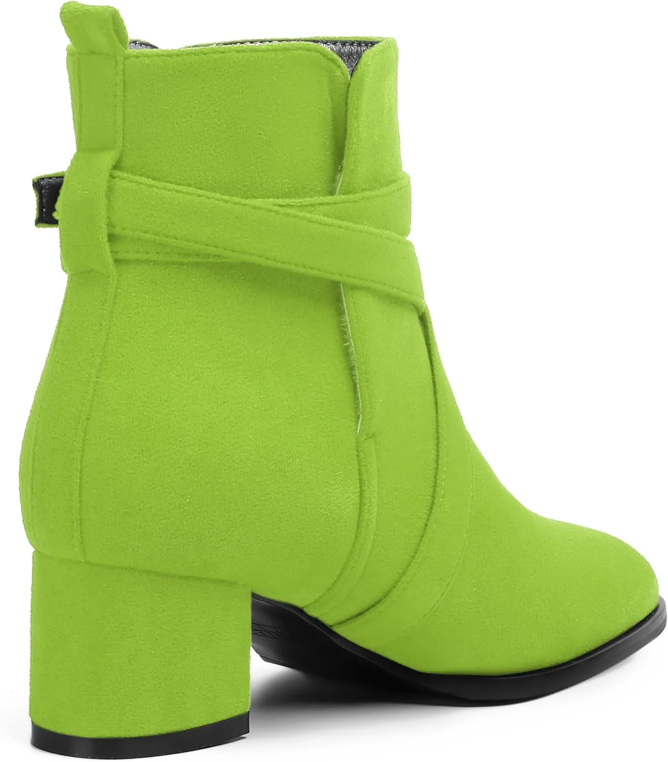 NUMALEO Womens Buckle Outdoor Suede Casual Round Toe Chunky Low Heel Ankle High Boots 2 Inch
