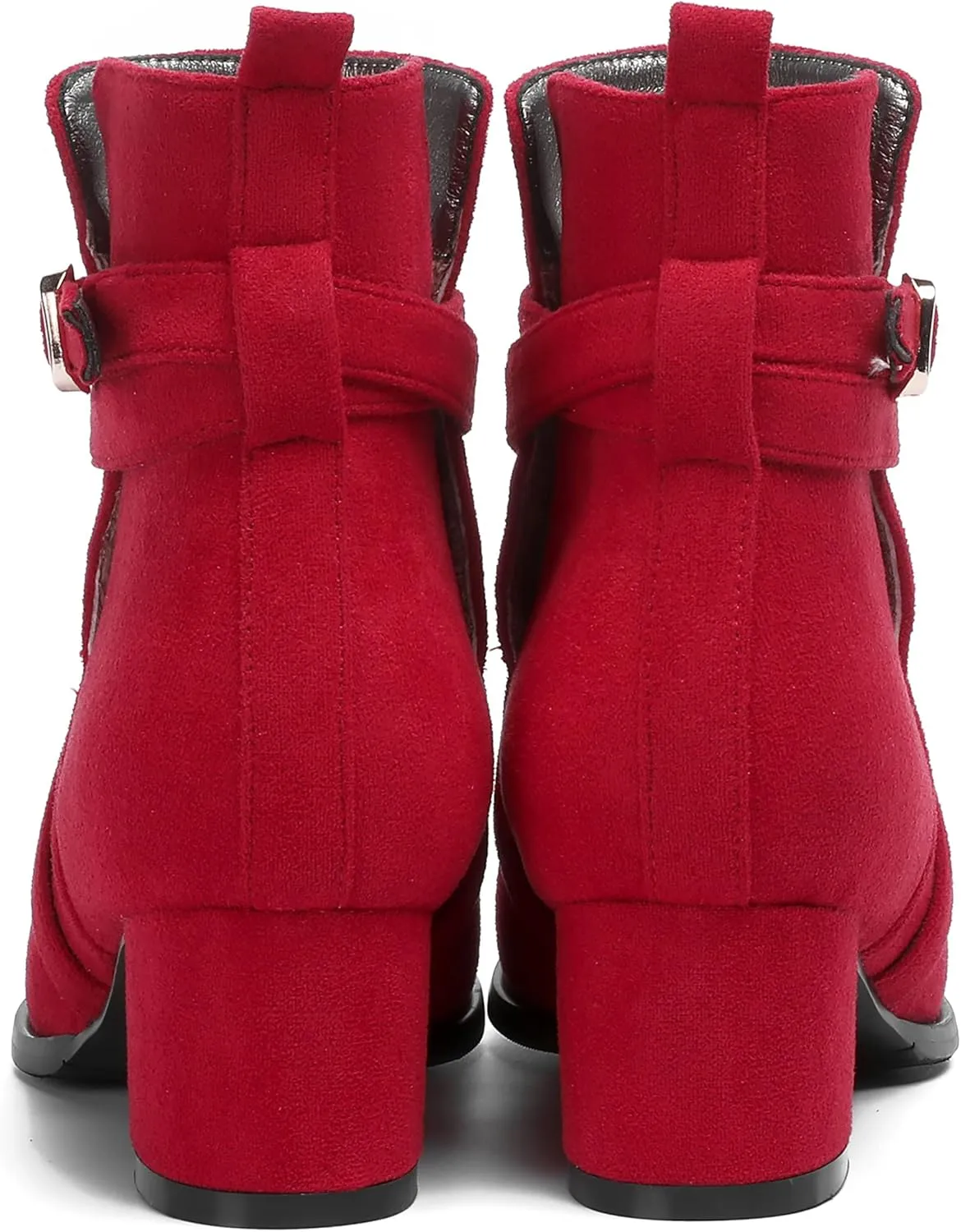 NUMALEO Womens Buckle Outdoor Suede Casual Round Toe Chunky Low Heel Ankle High Boots 2 Inch