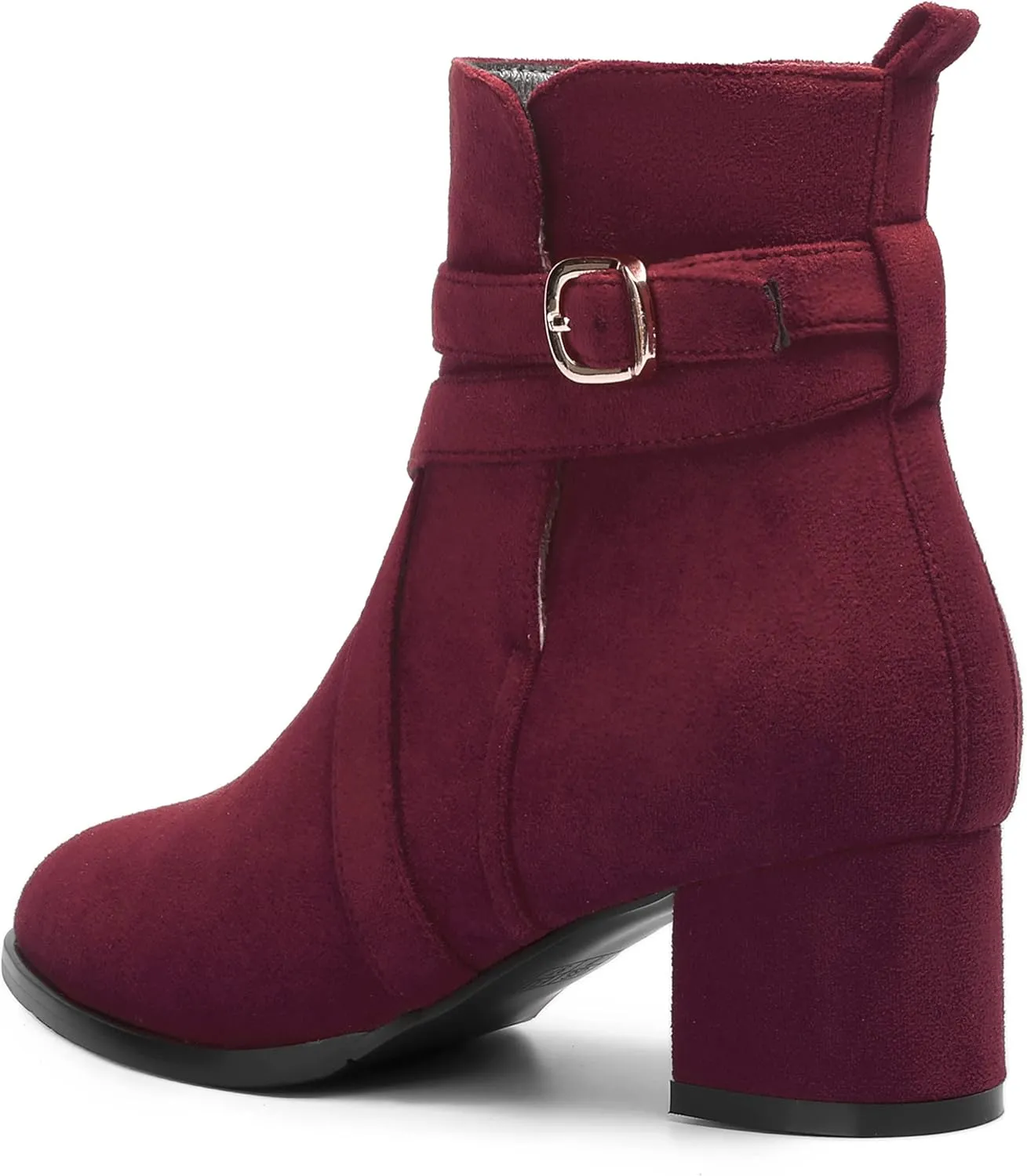 NUMALEO Womens Buckle Outdoor Suede Casual Round Toe Chunky Low Heel Ankle High Boots 2 Inch